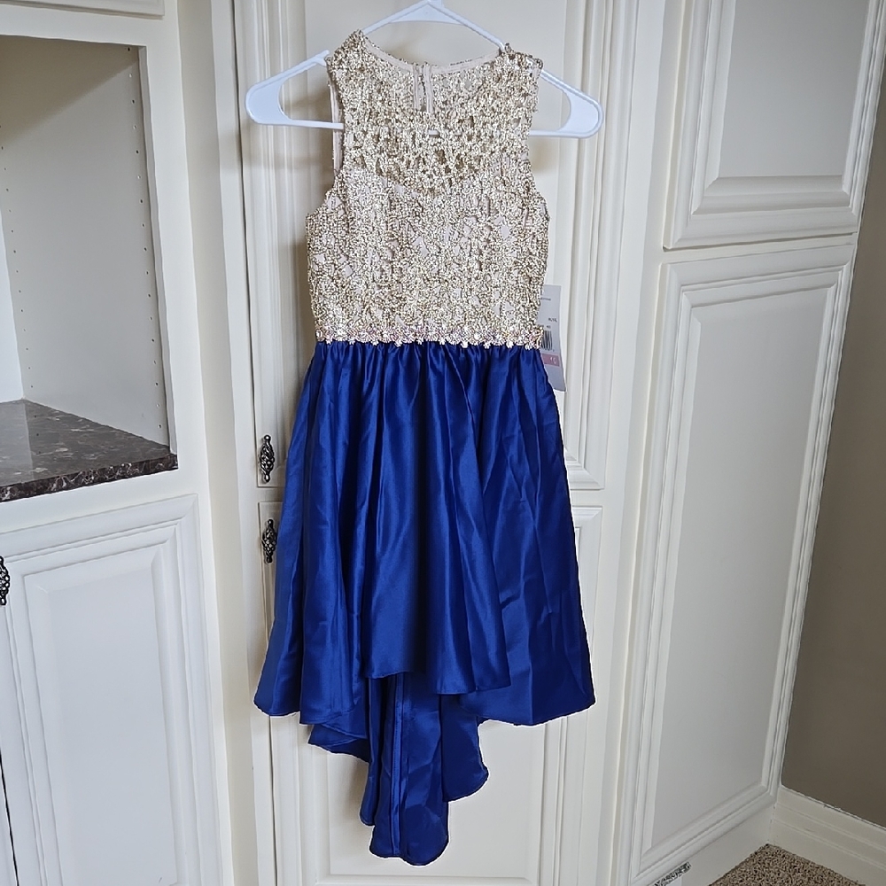 Rare Editions Cream Lace and Blue Formal Dress